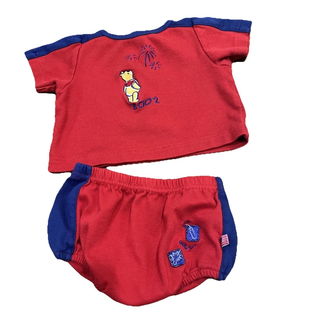 Vtg Disney 2002 Winnie The Pooh Firework Outfit 6-9 Month Embroidered Y2K July 4